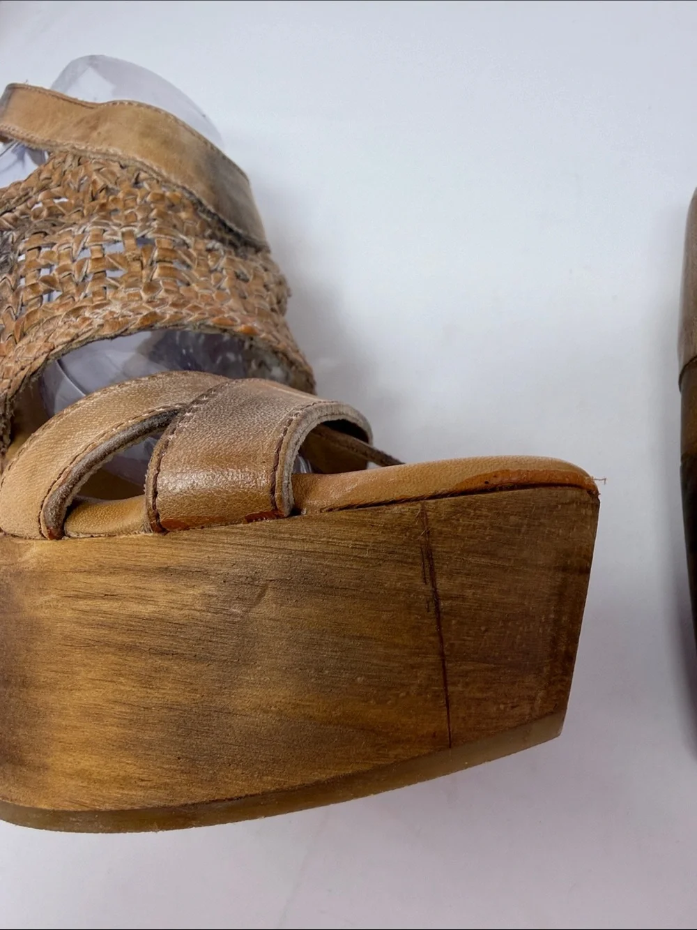 BED|STU Woven Dark Camel Leather Platform Sandals Size 10 Excellent Condition
